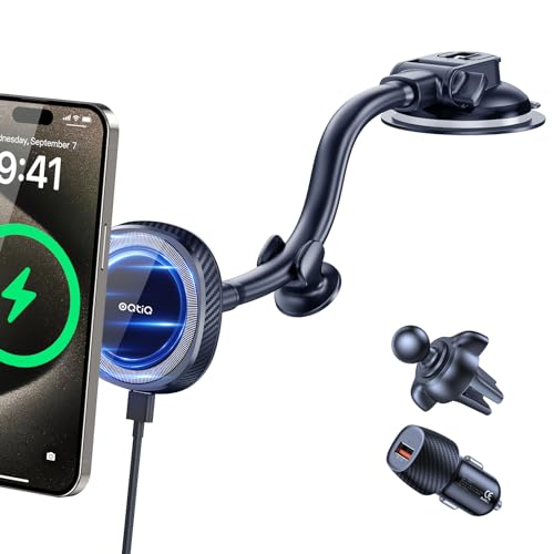 OQTIQ for MagSafe Car Mount Charger, Magnetic Wireless Car Charger Compatible with iPhone 17 16 15 14 13 12 Series, 15W Fast Charging Car Phone Mount for Windshield Dashboard Air Vent - color: Black - Standard Version