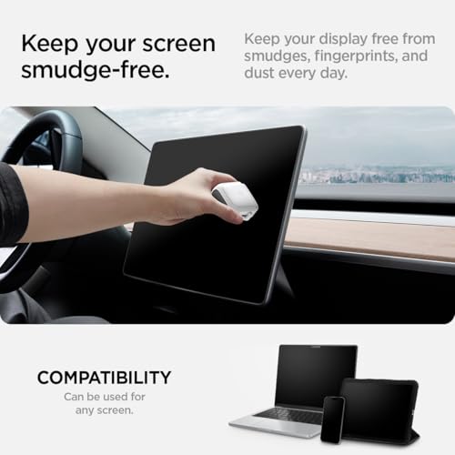 Spigen EZ Slide & Brush Screen Cleaner for Car (White) with 2 Pack Magnetic Vegan Leather Sunglass Holder for Car Sun Visor (Gray)