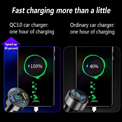 4-in-1 Car Charger 66W Super Fast Charging with USB 2.4A&QC 3.0(Voltmeter&LED Lights) Universal Quick Charge for 12-24V Car Cigarette Lighter Plug(Black-QC/2.4A) - color: Black-QC/2.4A