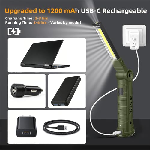 LED Work Light Rechargeable Flashlight, Tool Gifts for Fathers Day Dad - color: Green