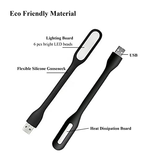 Mini Flexible Light, Portable USB Led Reading Night Lamp for PC Laptop Computer Notebook Power Bank - 2 Pack (Black) - color: Black