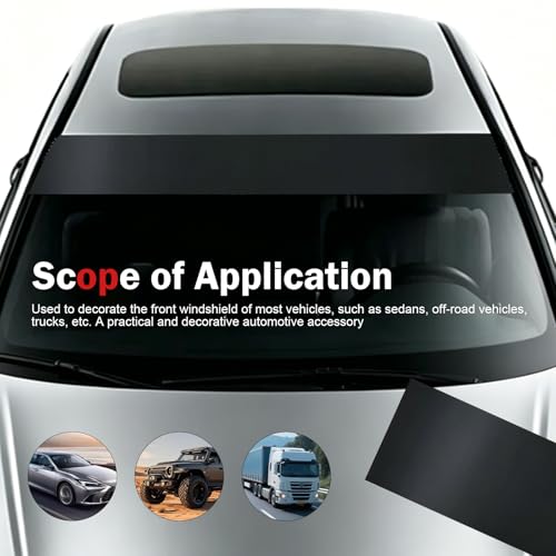 5% VLT Windshield Sun Visor Tint Film, 2 Pack 59x7.87 Inch Sun Shade Strip, Heat UV Block Anti Glare Light Reduction Auto Window Accessory (Black #B)