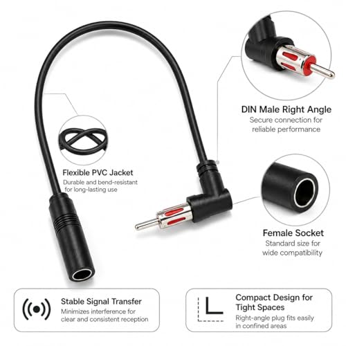 Car DIN Plug AM/FM Radio Stereo Male Right Angle to Female Adapter Antenna Connector Antenna Extension Cable Conversion Cable (16Ft) - size: 16Ft