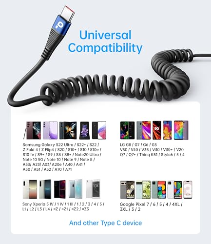 USB C Cable 100W 3FT Coiled USB C to USB C Charger Cable for Car, 2Pack - color: Blue, size: 3FT, style: USB C to USB C