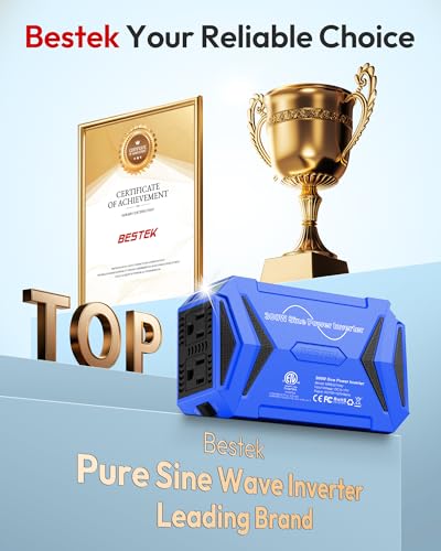 BESTEK Pure Sine Wave Power Inverter, 300W DC 12-17V to 110V AC Car Adapter - color: Blue