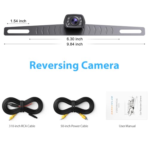 ZEROXCLUB Car Backup Camera 6 LED Lights Night Vision, IP69 Waterproof Wired License Plate Rear View Camera 149° Wide View Reversing Camera for Car Pickup Truck SUV-B2