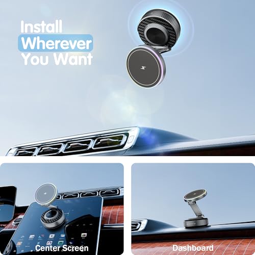 Magnetic Phone Holder for Car Wireless Charging, 15W Fast Wireless Car Charger with Vacuum Suction, 360° Adjustable Magnetic Mount for Dashboard & Windshield, Hands-Free for MagSafe iPhone & Android - size: for Magnetic General PM