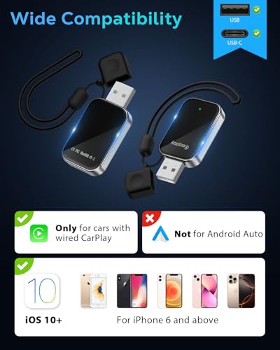 for CarPlay Wireless Adapter for Apple iPhone & Cars with Built-in CarPlay - color: Black