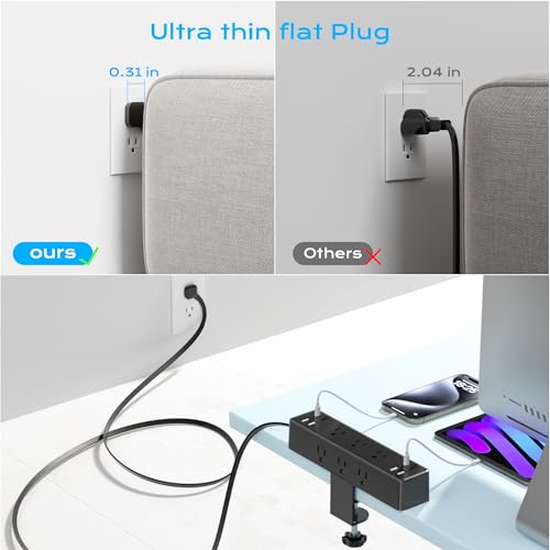 Desk Clamp Power Strip 10FT, 40W Total Fast Charging Station - size: 10FT-40W
