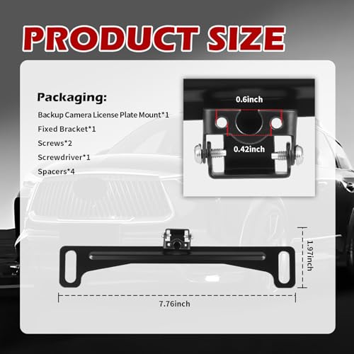 Backup Camera License Plate Mount No-Drill,Back up Camera License Plate Mount Kit Includes Screws,Screwdriver,Spacers,US Standard Licenses Plates Cameras Mounts Car Accessories