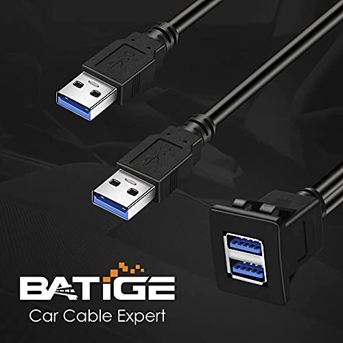 Dual Ports Square USB 3.0 Panel Flush Mount Extension Cable 3ft - size: 3ft