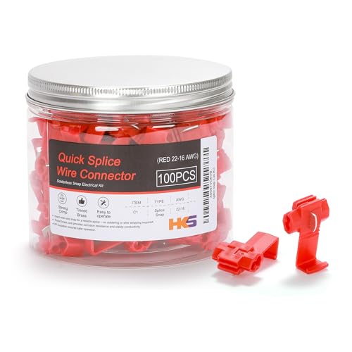 HKS 100PCS Red Quick Splice Wire Connectors 22-16 AWG | IDC Solderless Snap Lock Crimp Terminal | Self-Stripping Insulated Electrical Splice Connector for Automotive, Marine & DIY Wiring - color: Red