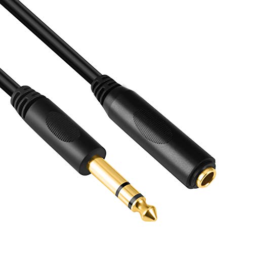 6.35mm 1/4" inch TRS Plug Male to 1/4 Female Headphone Guitar Extension Cable Cord, Gold Plated Audio Cable Stereo Extender, 10 feet (3 M) - color: Black 3M/10FT
