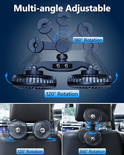 Dual Head Car Cooling Fans for Back Seat for Kids, Usb 5V/ 12V /24V Car Backseat Headrest Fan for Baby Rear Facing, Car Seat Cooler That Blow Cold Air for Vehicles Sedan Suv Rv Truck Without Ac - style: USB Powered