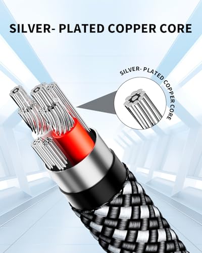 3.5mm Nylon Braided Aux Cable, Silver-Plated Wire Core Male to Male Cord for Headphones Car Home Stereos Speaker Compatible with iPhone iPad iPod Echo More-10FT - size: 3m/10FT
