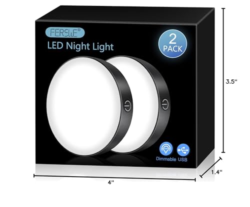 Ferswe Rechargeable Tap Light 6000K, Dimmable Touch Light with 1000mAh Large Battery,Brightness Adjustable, Stick on Lights for Closet, Cabinet, Counter, Kitchen, Bedroom and Wall(2 Pack) - color: Black