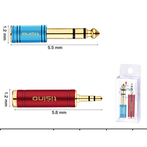 Tisino Headphone Adapter Kit, 1/4" to 1/8" Stereo Adapter, Red & Blue, 2PCS - size: Red & Blue