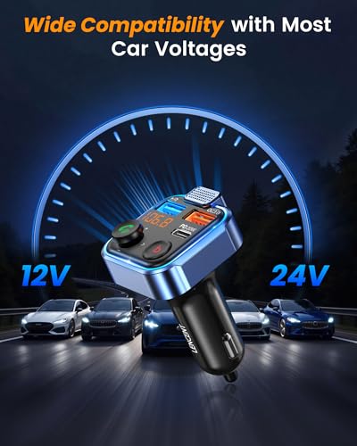 LENCENT FM Transmitter in-Car Adapter, Wireless Bluetooth 5.3 Radio Car Kit - size: Blue-38W