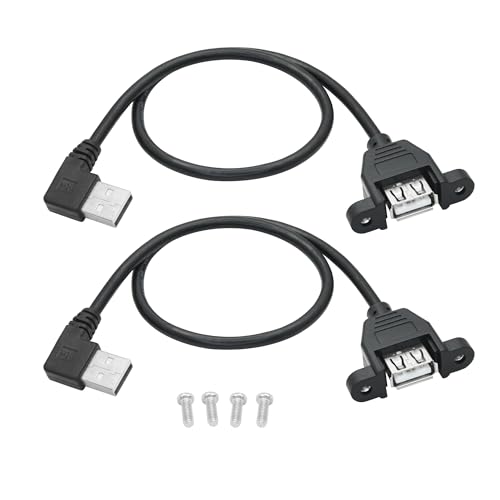 2Pcs 90 Degree USB A Panel Mount Extension Cable 1FT, Charging and Data - style: Left Angle USB A Male to Female Cable - 1FT