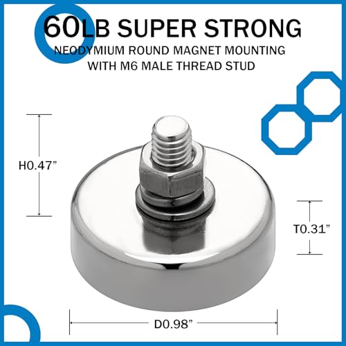 Flutesan 32 Pieces Heavy Duty Round Mounting Magnet with Bolt 60lb Silver with Male Thread Stud Strong Magnet Powerful for Lighting Camera Brackets License Plate Outdoor - size: 0.98in-60lb-m5