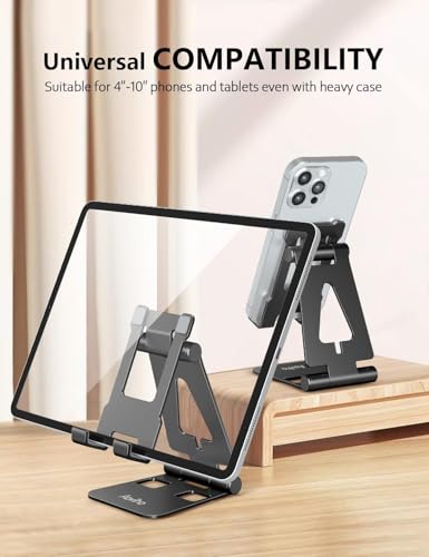 Aoviho Foldable Cell Phone Stand for Desk, Holder for iPhone,Black - color: Black