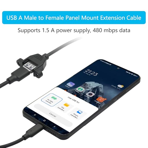 USB 2.0 Panel Mount Extension Cable 1FT, with Ears Emale Socket and Screws - style: 1FT - 2Pcs