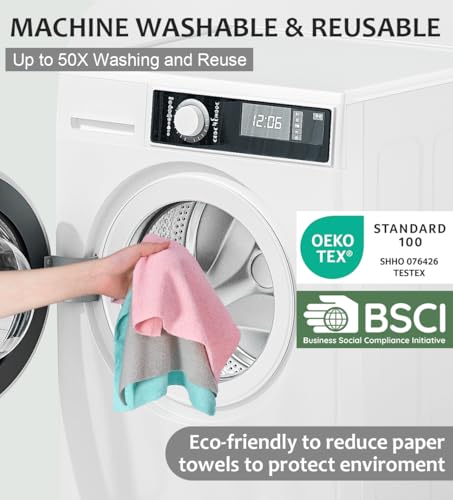 UPSTAR Microfiber Cleaning Cloth, Reusable Paper Towels Rolls, 50 Packs 12x12 inch Cleaning Rags for Washing Dishes, Kitchen, Bathroom, Car, Pink - color: Pink