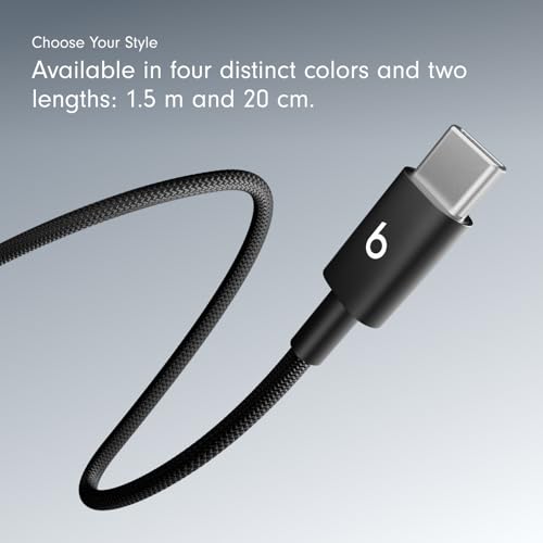 Beats USB-C to USB-C Woven Cable Fast Charging Durable/Tangle-Free Compatible Charger for Apple & Android Devices (1.5 m, 5 ft) - Bolt Black - color: Bolt Black, size: 5 ft, style: USB-C to USB-C