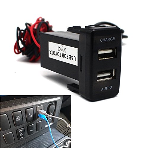 USB Car Charger with Audio Port for Toyota VIGO, 2.1A 2-Port Adapter for HTC, Samsung, Huawei, etc.
