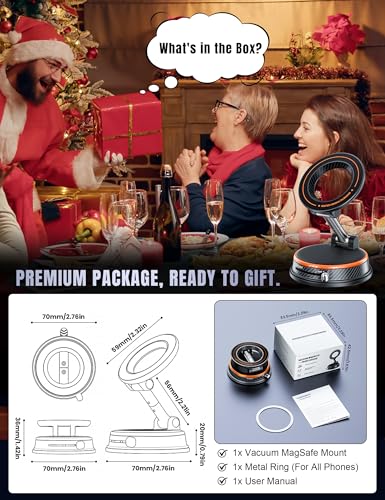 2026 Upgraded Vacuum Magnetic Car Phone Holder - 108lbs Ultra Suction Nano-Gel Mount N55 3000gf Magnetic Force for MagSafe, 360° Foldable Dashboard/Windshield/Gym Mount for iPhone 17 16 15 Samsung