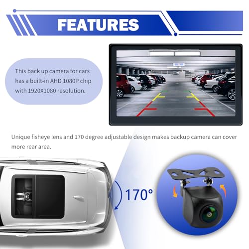 1080P Car Backup Camera IP68 Waterproof,HD AHD/CVBS Back Up Camera for Cars with Adjustable Bracket,170° Wide Angle Reverse Camera Universal Rear View Camera for Cars SUVs