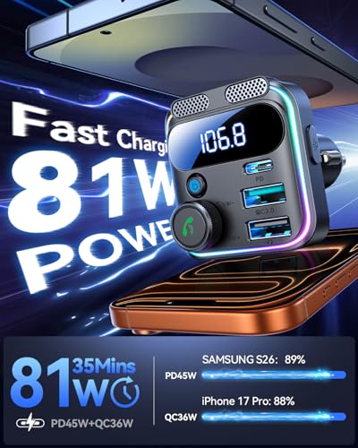 JOYROOM 81W Bluetooth 6.0 Car Adapter Wireless FM Radio Transmitter - color: Black Bluetooth FM Transmitter Car