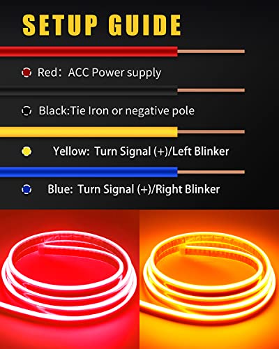 YM E-Bright LED Hood Light Strip, 59in Red Amber Switchback DRL 12V - color: Red /Amber Switchback, size: 59 inches