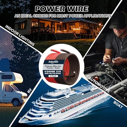 4 Gauge AWG Power/Ground Wire Cable 30 Ft Black+30 Ft Red, High Power Shielded CCA Soft Automotive Welding Battery Wiring Kit,for Car Audio Amp Speaker RV Trailer Marine Solar+ Lugs&Heat Shrink Tubes - size: 30FT