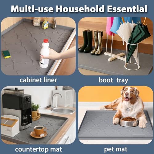SIKADEER Waterproof Under Sink Mat 22" x 22" Silicone Mat Cabinet Protector - color: Gray, size: 22"W x 22"L
