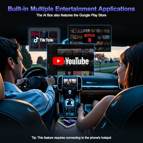Wireless CarPlay & Android Auto Adapter, Magic AI Box with YouTube TikTok, Built-in Play Store and Screen Mirroring, Plug and Play Video Adapter for OEM Factory Wired CarPlay Vehicles