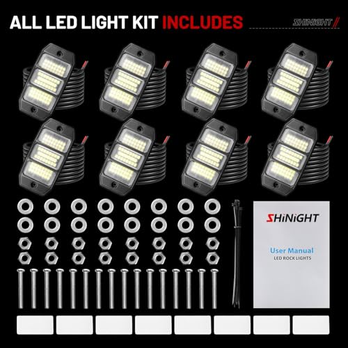 SHINIGHT 8-Pod White Rock Lights, 6000K Pure White,72 LED SMD Chips, IP68 - size: 8 Pods