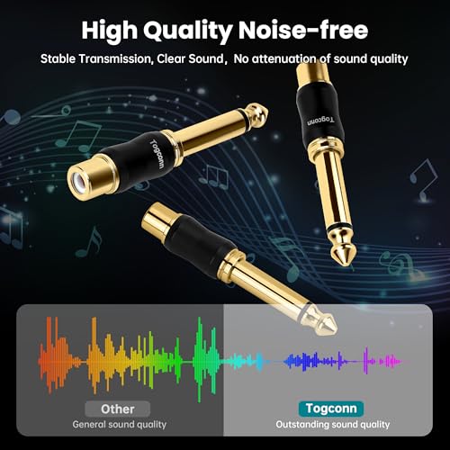 RCA to 1/4 Inch Adapter 10 Pack, 6.35mm Quarter Inch TS Mono Male to RCA Female Jack Plug, Gold-Plated Guitar Connectors, Audio Converter Premium Quality Series - size: 10 Pack
