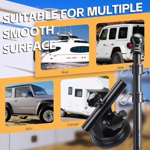 Flag Pole Kit with Suction Cup Holder - 6ft Heavy Duty Flagpole, 400lbs Suction Secure Mount with 0-90 °Adjustable Angle - No Drill, Rustproof for Outdoor Camper,Rv, Boats,Truck,SUV - size: 6ft