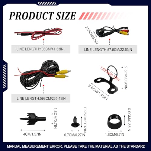 Car Reversing Camera, IP68 Waterproof HD Night Vision Rear View Cameras, 170 Degree Wide-Angle Dynamic Path Guide Line Camera, with Bracket Wire Harness, Universal for Cars (Black)