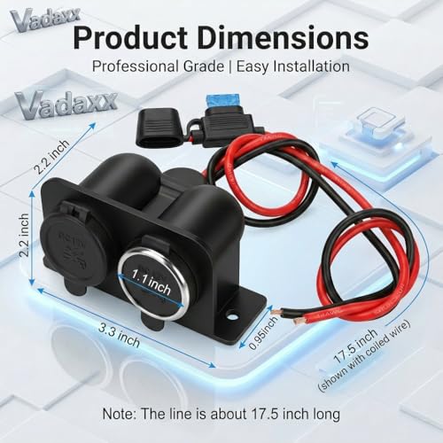 2PCS Cigarette Lighter Socket with Blade Fuse, 2-Socket Cigarette Lighter Splitter 12V Lighter Power Outlet Replacement Waterproof Plug for Car Marine Truck ATV RV - color: Black-2P