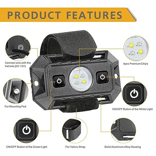 UTV Dome Light with Switch, Rfroad Lighting Universal Roll Bar Mount LED Lights Roll Cage Map Light Interior Lights for UTV ATV Golf Cart Trucks Bed RZR Polaris Off-Road - White/Green - color: Green and white
