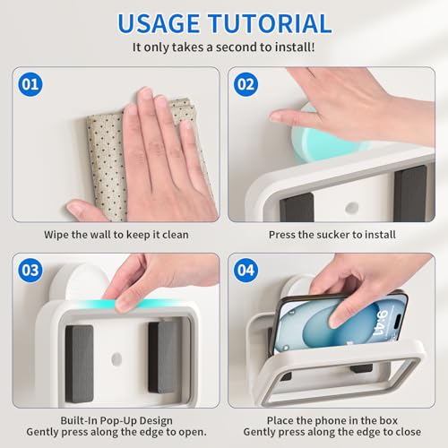 Shower Phone Holder Suction Waterproof-480 Rotation, High Sensitivity Suction Cup Mount for Easy Movement, Phone Stand Case Mount for Bathtub Kitchen Mirror Suitable for All 4-7 inch Phones.