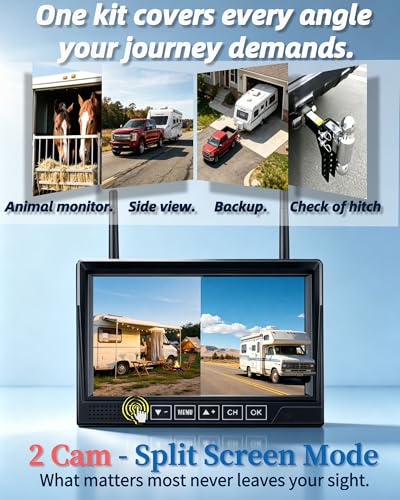 HD 1080P Dual Wireless Backup Camera: 15200mAh Battery Up to 3-Day Trip - size: 7.2" Dual RV Backup Camera