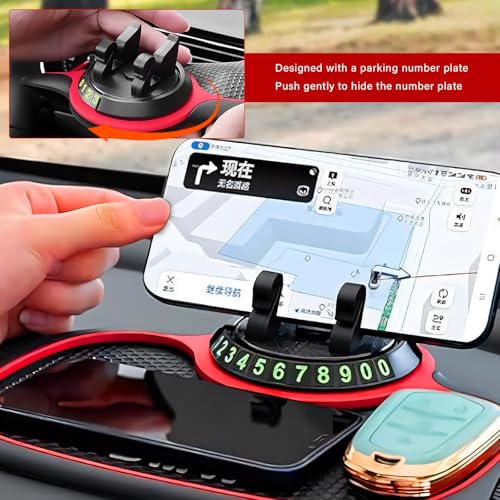 Car Anti-Slip Mat, Multifunction Dashboard Mat Rotatable Phone Mount with Temporary Parking Number, Universal Large Anti Skid Pad Dash Organizer for Cellphones Keys Gadgets