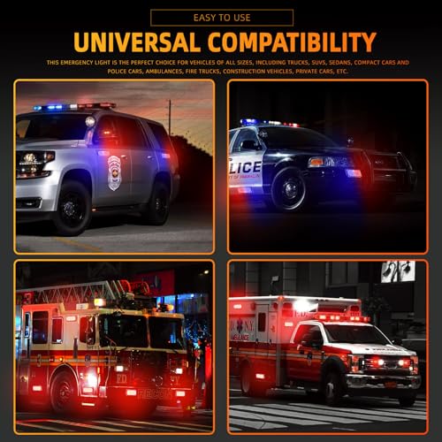 2-Pcs Battery Operated LED Emergency Strobe Lights Bar w/Magnetic Base Rechargeable Portable Roadside Roof Top Mini Plow Flash Beacon Warning Light for Truck/Trailer/Vehicle (Red) - color: 2-PCS Red
