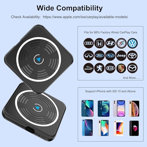 CarPlay Wireless Adapter, Wireless CarPlay Adapter for iPhone Converts Wired to Wireless CarPlay Dongle, Plug & Play Fit for Factory OEM Wired Apple CarPlay Cars from 2016 & iPhone iOS 10+ - style: rounded