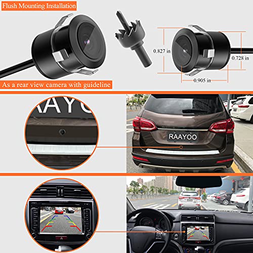 Backup Camera Flush Mount, Metal Housing 170°Wide View Angle Rear/Side/Front View Camera for Car, Clear Night Vision IP69 Waterproof Reverse Camera for Vehicle SUV RV Pickup, 18.5mm, 12V/24V, Black - color: Black