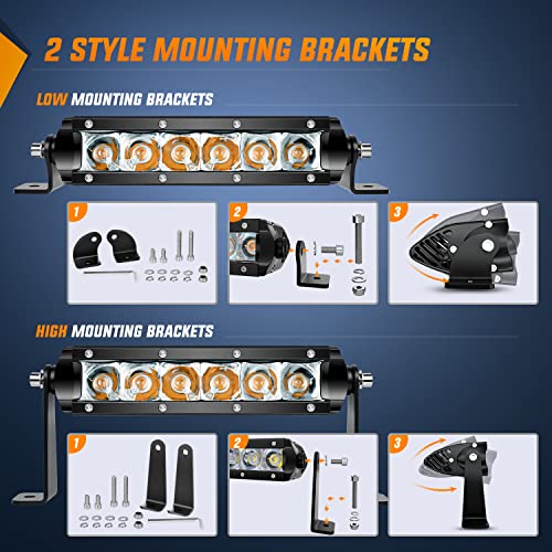 Nilight LED Light Bar Amber 2Pcs 7 Inch 30W Spot 3000LM Super Slim 3D Driving Fog Off Road Work Lights Pods for Trucks Pickup SUV ATV UTV Boat 4x4 Van Camper- 2 Style Mounting - color: Amber 30W Spot 3000LM
