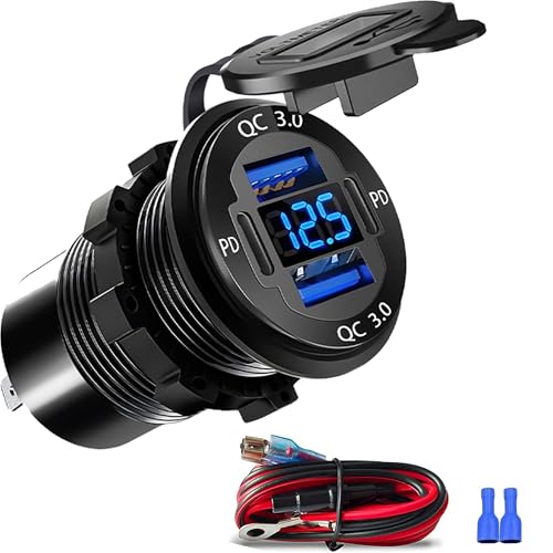 1 Pack 12V USB Outlet, Waterproof Marine USB Port with Voltmeter - color: Pack of 1